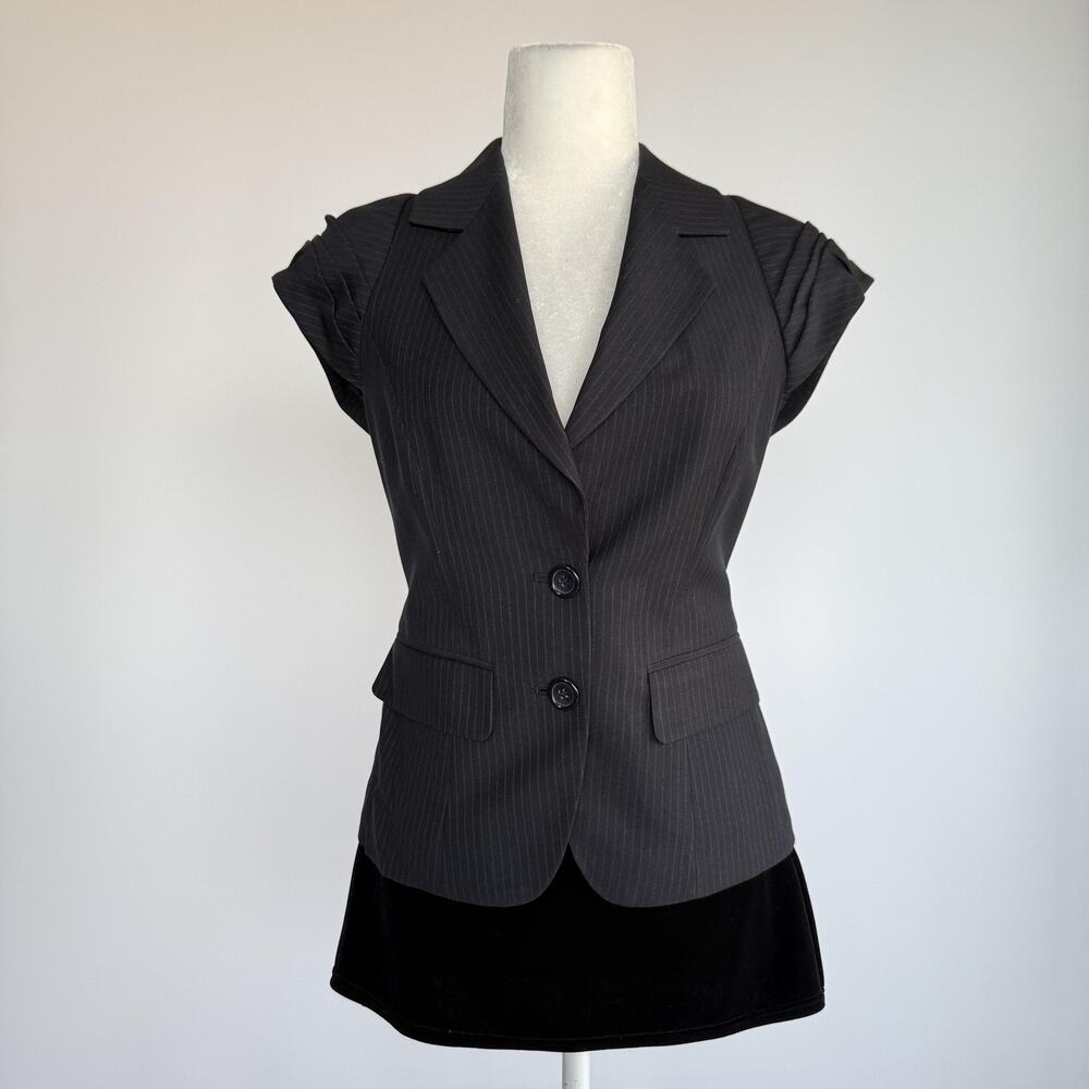 The Limited Collection Blazer Jacket Womens Small Gray Pinstripe Short Sleeve